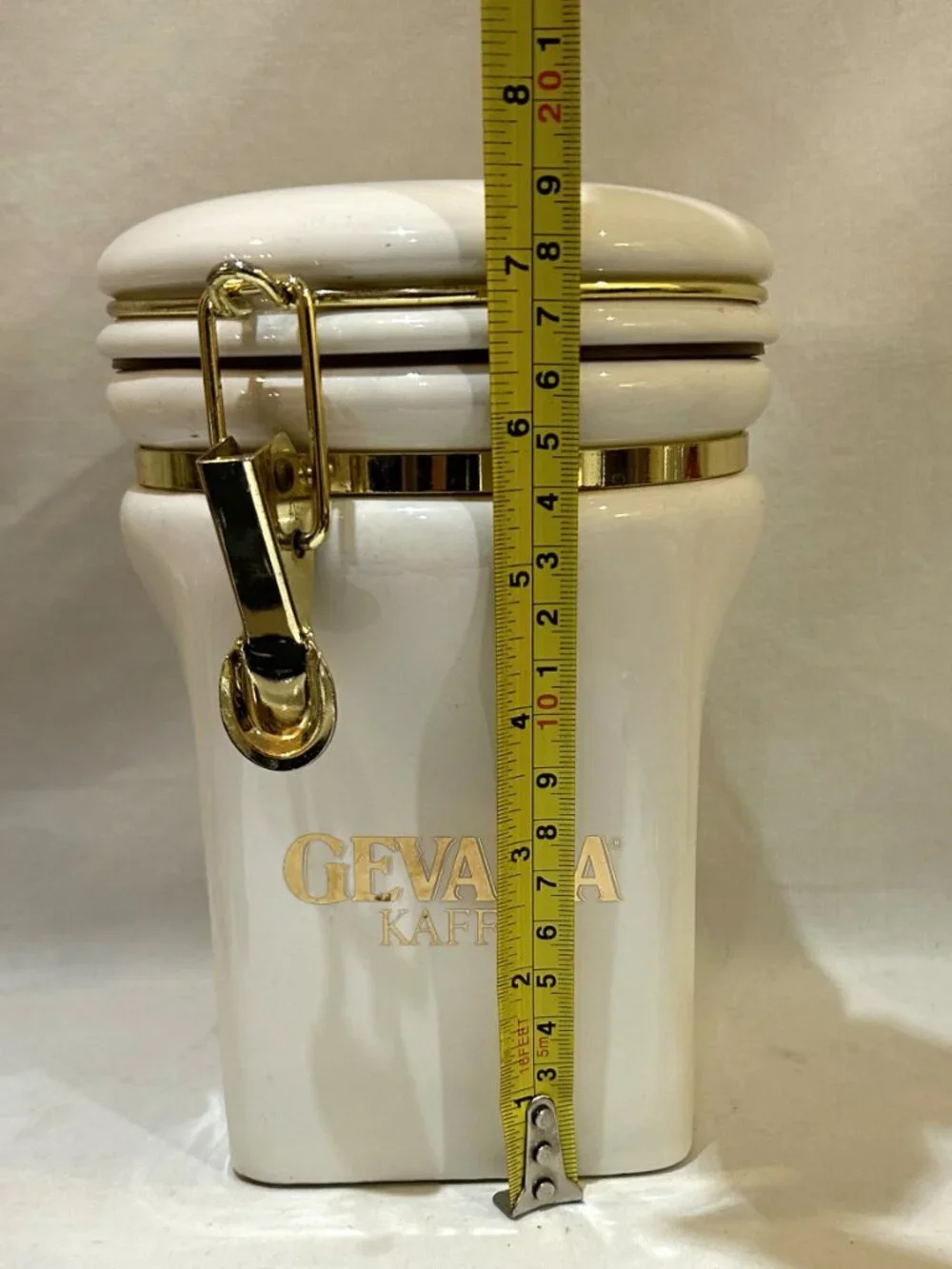 Vintage Gevalia Kaffe White Ceramic Coffee Canister Airtight Flip Top Lid